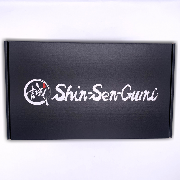 black cardboard box with Shin-Sen-Gumi text and logo
